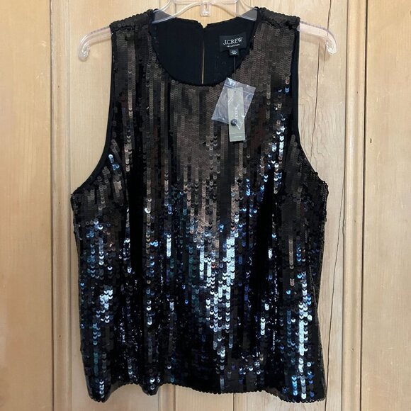 J.Crew Collection Womens Sequin Sleeveless Glam Top Shirt Size XXL Black FA NWT - Picture 2 of 12